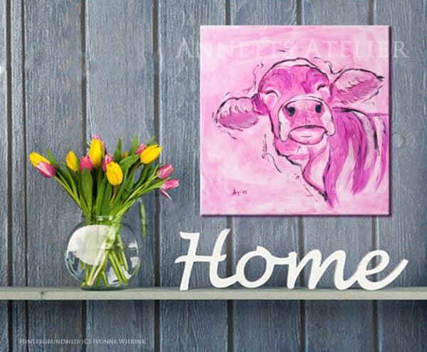 Moderne Tiermalerei Originalwerk, Kuh Rosalie, Acryl auf Leinwand 30x30 cm